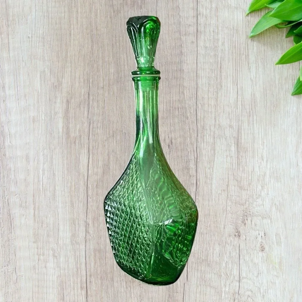 Empoli Emerald Green Diamond Cut Decanter Perfect - Picture 2 of 10
